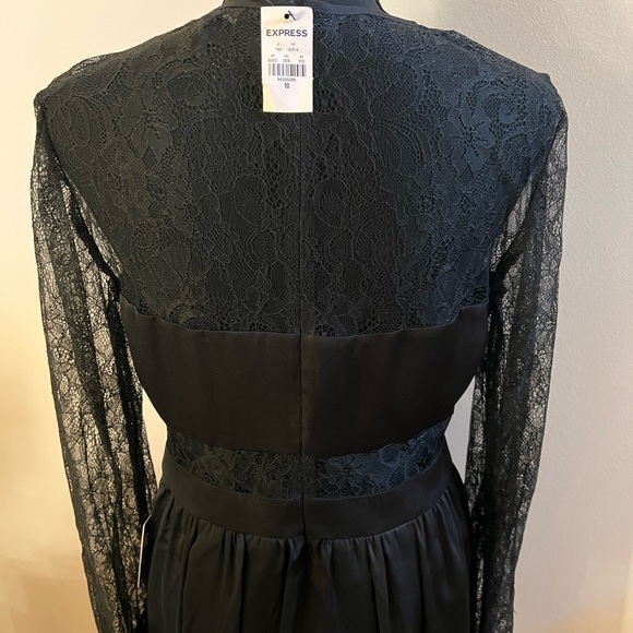 Express Black Satin and Lace Long Sleeve Dress - Picture 4 of 5
